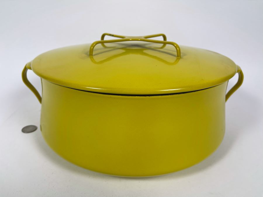 Dansk Design Enamel Handled Pot Dutch Oven With Lid Yellow France 15W X 6.5H [Photo 2]