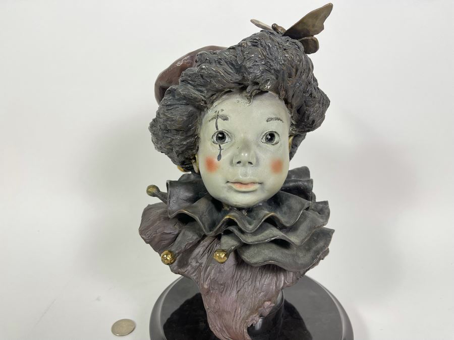 Artist Renée 1992 Limited Edition Bronze Bust Titled 'L'Enfant Peirrot' 4 Of 24 8'W X 12.5'H [Photo 4]