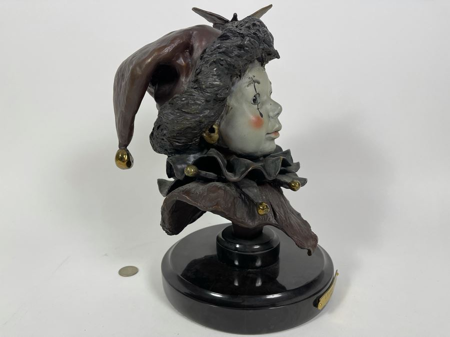 Artist Renée 1992 Limited Edition Bronze Bust Titled 'L'Enfant Peirrot' 4 Of 24 8'W X 12.5'H [Photo 16]