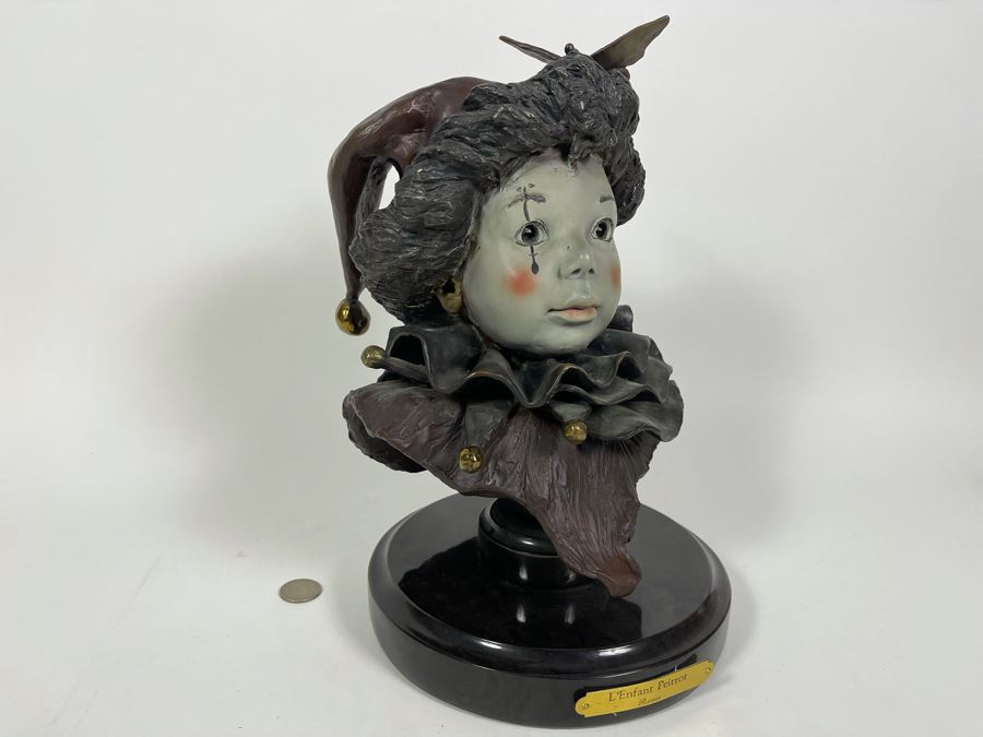 Artist Renée 1992 Limited Edition Bronze Bust Titled 'L'Enfant Peirrot' 4 Of 24 8'W X 12.5'H [Photo 17]