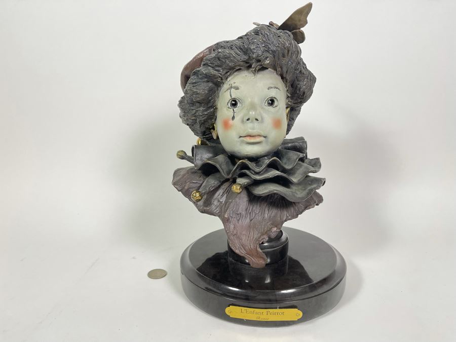 Artist Renée 1992 Limited Edition Bronze Bust Titled 'L'Enfant Peirrot' 4 Of 24 8'W X 12.5'H [Photo 3]