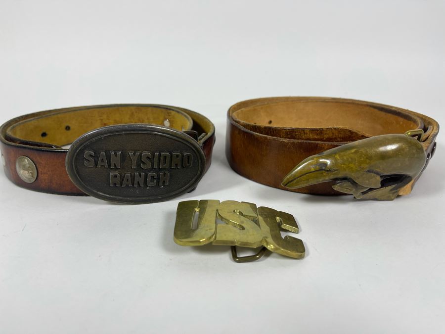 Brass Belt Buckles And Leather Belts (Size 36-38): USC, San Ysidro Ranch By Mastercraft, Whales 1978 By John A. L. Osborn [Photo 4]