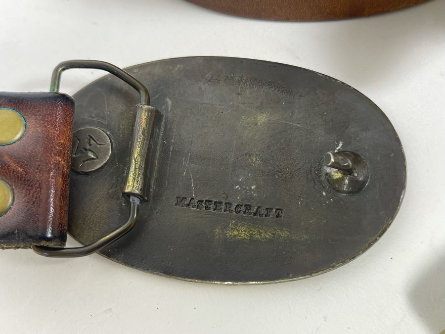 Brass Belt Buckles And Leather Belts (Size 36-38): USC, San Ysidro Ranch By Mastercraft, Whales 1978 By John A. L. Osborn [Photo 6]