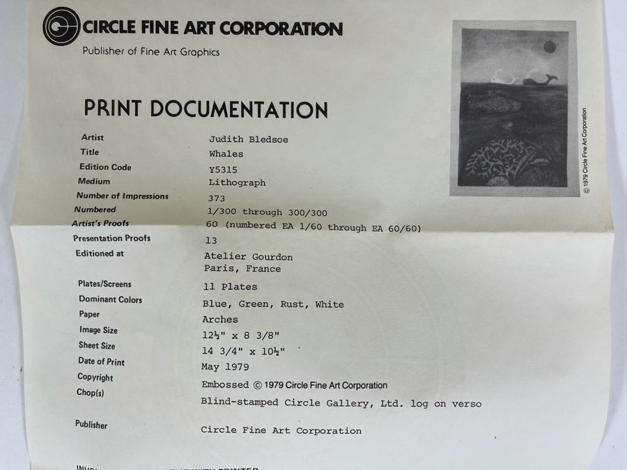 Judith Bledsoe Hand Signed Limited Edition Framed Print Titled Whales 10.5 X 15 [Photo 14]