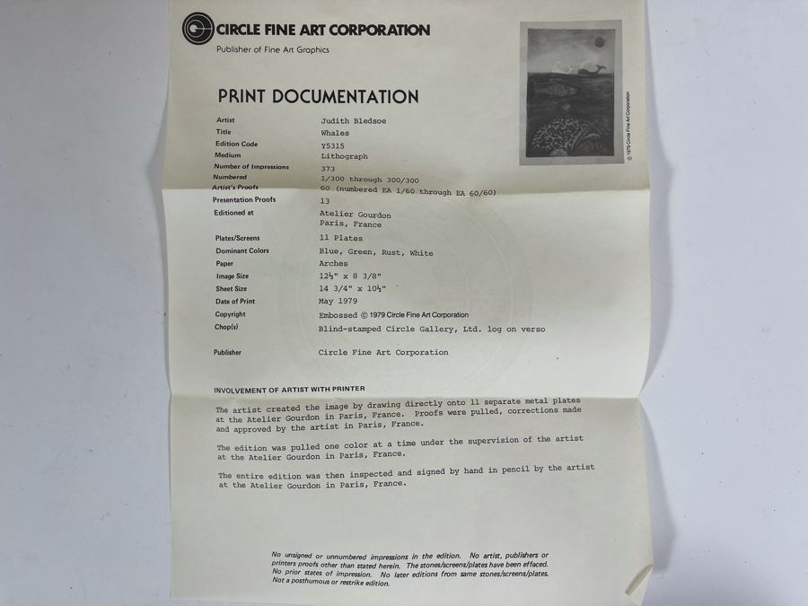 Judith Bledsoe Hand Signed Limited Edition Framed Print Titled Whales 10.5 X 15 [Photo 13]