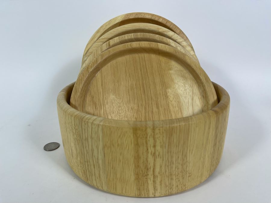 Wooden Bowl 9.5W And Four Wooden Plates 8W