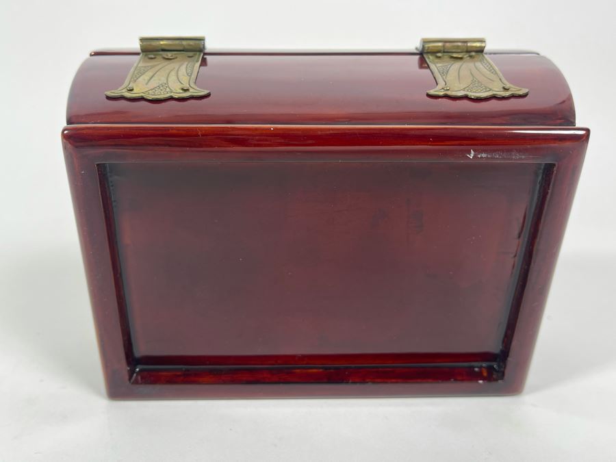 Vintage Chinese Mother Of Pearl Inlay Wooden Lacquer Box 6W X 4.25D X 3H [Photo 8]