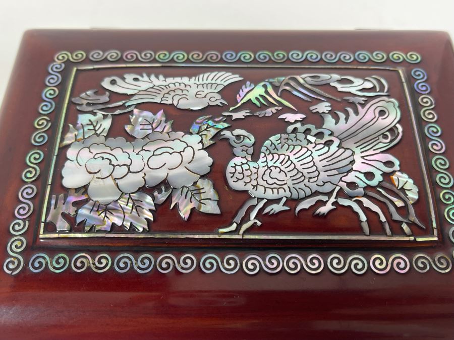 Vintage Chinese Mother Of Pearl Inlay Wooden Lacquer Box 6W X 4.25D X 3H [Photo 11]