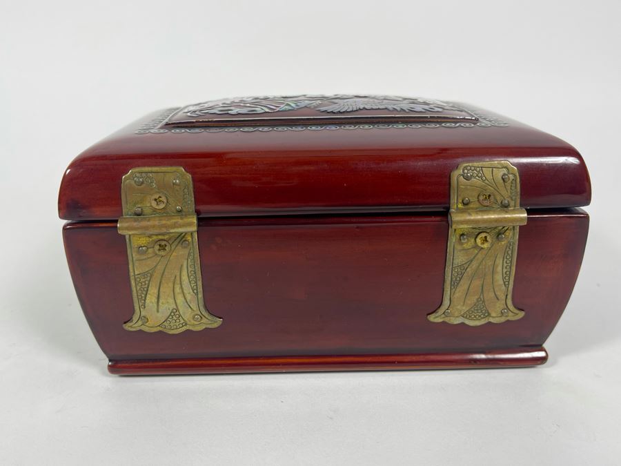 Vintage Chinese Mother Of Pearl Inlay Wooden Lacquer Box 6W X 4.25D X 3H [Photo 7]
