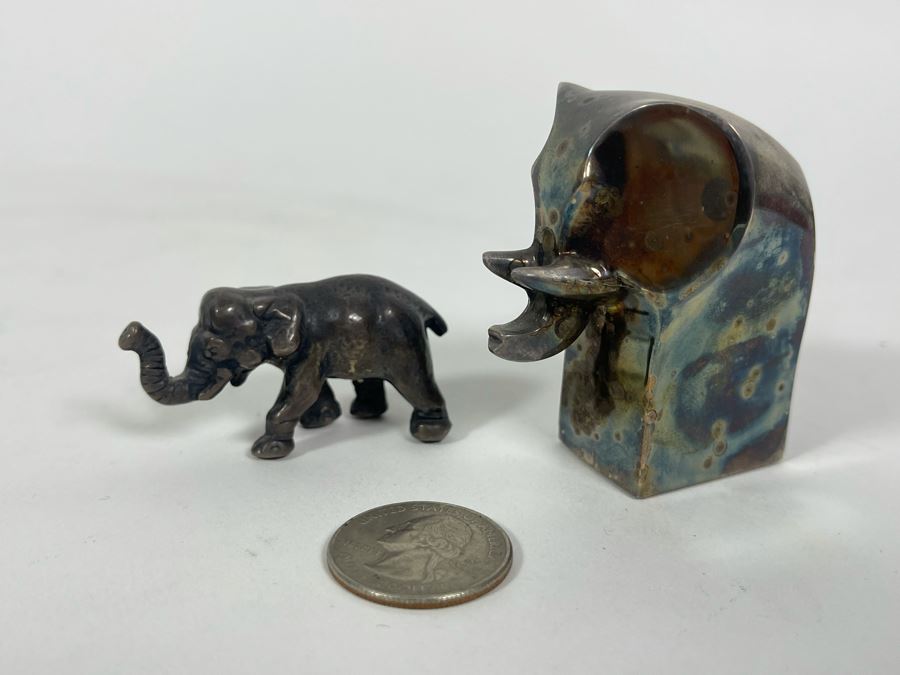 Pair Of Silverplate Elephants (Right Elephant Is Dansk Designs)