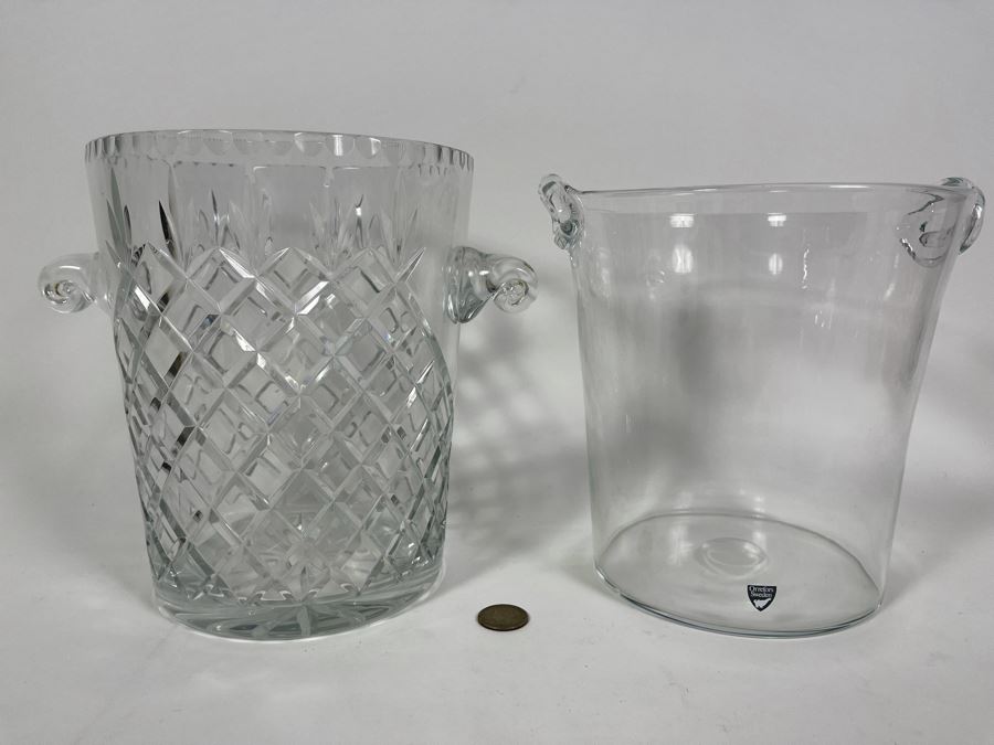 Orrefors Sweden Crystal Ice Bucket 8H (R) And Large Crystal Ice Bucket 8.5H