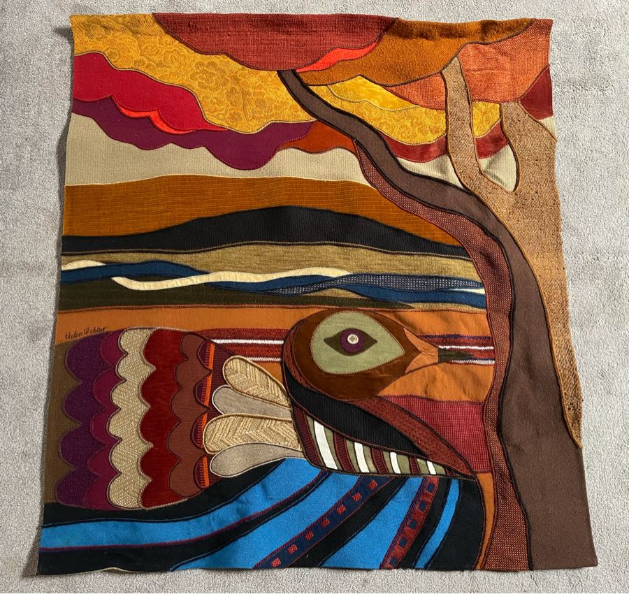 Helen Webber San Francisco Signed Wall Tapestry Artwork Of Bird 1980 46.5 X 51 [Photo 3]