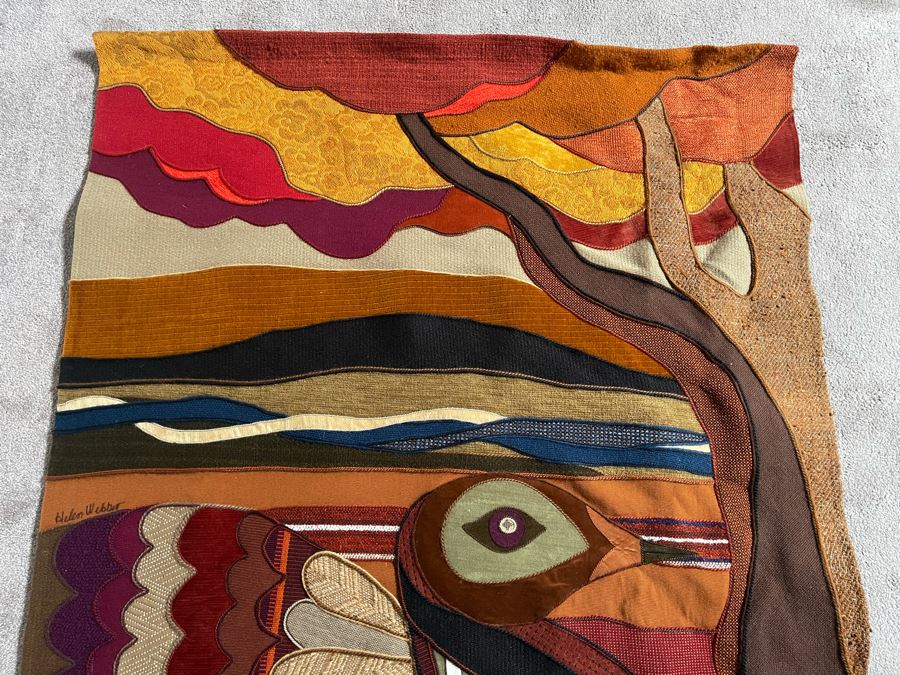 Helen Webber San Francisco Signed Wall Tapestry Artwork Of Bird 1980 46.5 X 51 [Photo 7]