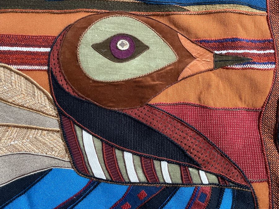 Helen Webber San Francisco Signed Wall Tapestry Artwork Of Bird 1980 46.5 X 51 [Photo 10]