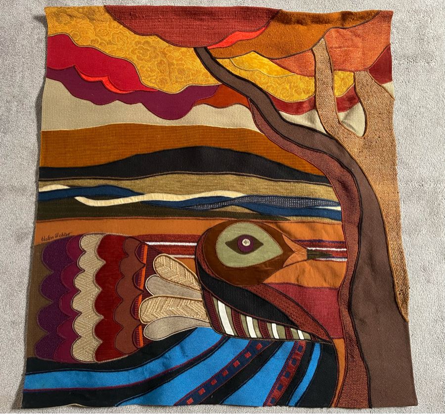 Helen Webber San Francisco Signed Wall Tapestry Artwork Of Bird 1980 46.5 X 51 [Photo 4]