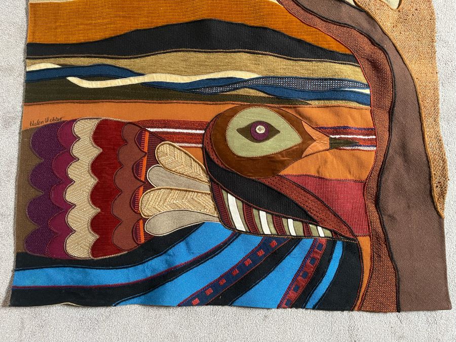 Helen Webber San Francisco Signed Wall Tapestry Artwork Of Bird 1980 46.5 X 51 [Photo 5]