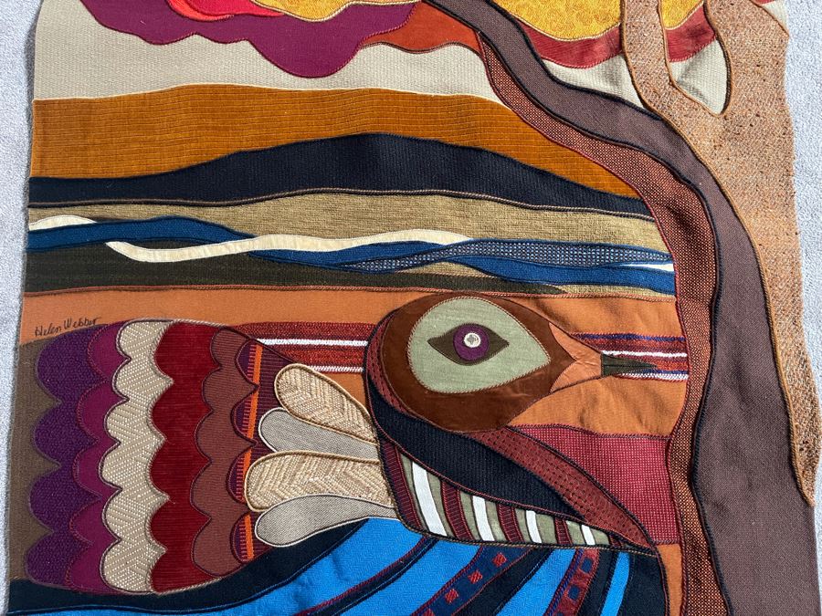Helen Webber San Francisco Signed Wall Tapestry Artwork Of Bird 1980 46.5 X 51 [Photo 6]