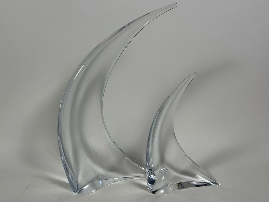 Pair Of Signed Marcolin Swedish Modern Art Crystal Sculptures 15H And 9.5H (See Photos For Several Chips On Base Of Each Sculpture) [Photo 4]