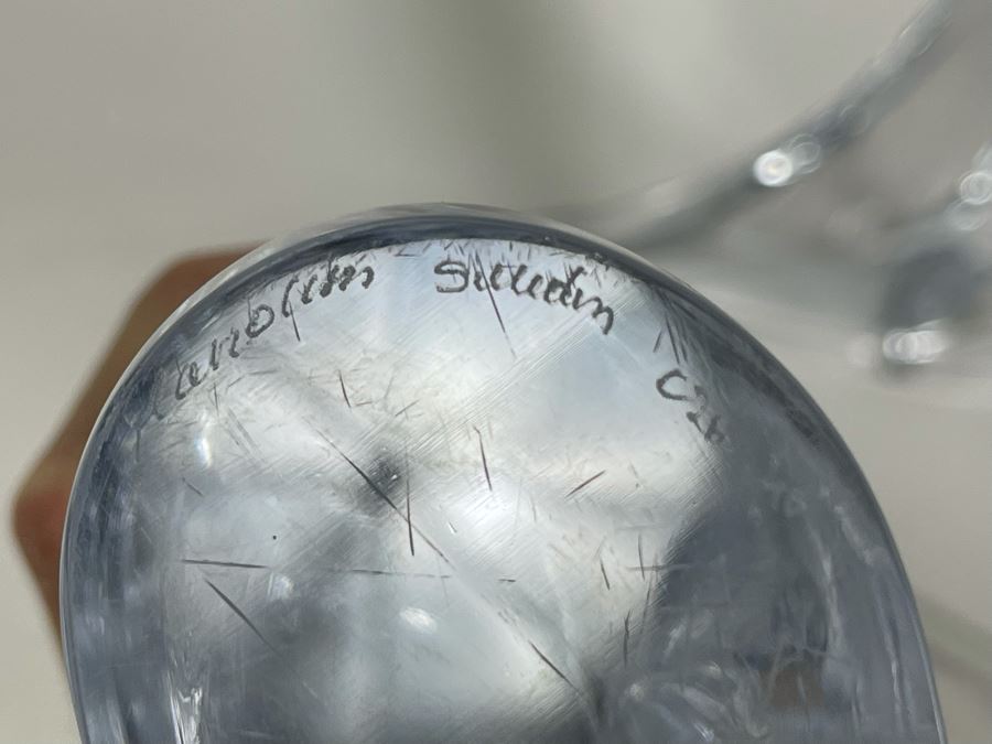 Pair Of Signed Marcolin Swedish Modern Art Crystal Sculptures 15H And 9.5H (See Photos For Several Chips On Base Of Each Sculpture) [Photo 11]