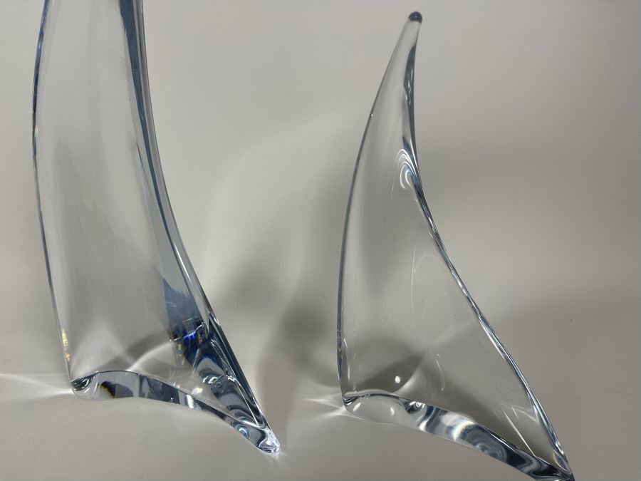 Pair Of Signed Marcolin Swedish Modern Art Crystal Sculptures 15H And 9.5H (See Photos For Several Chips On Base Of Each Sculpture) [Photo 24]