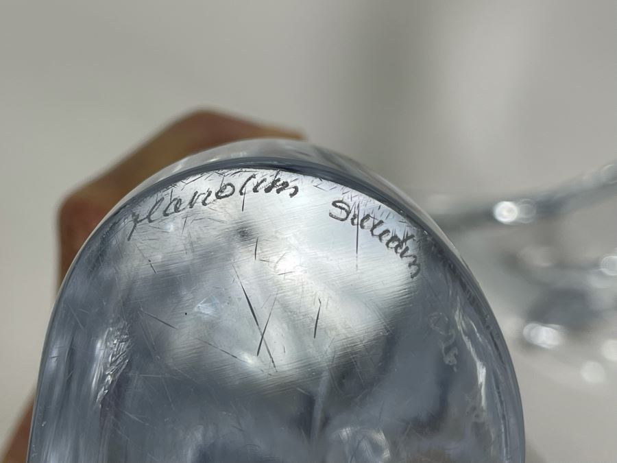 Pair Of Signed Marcolin Swedish Modern Art Crystal Sculptures 15H And 9.5H (See Photos For Several Chips On Base Of Each Sculpture) [Photo 15]