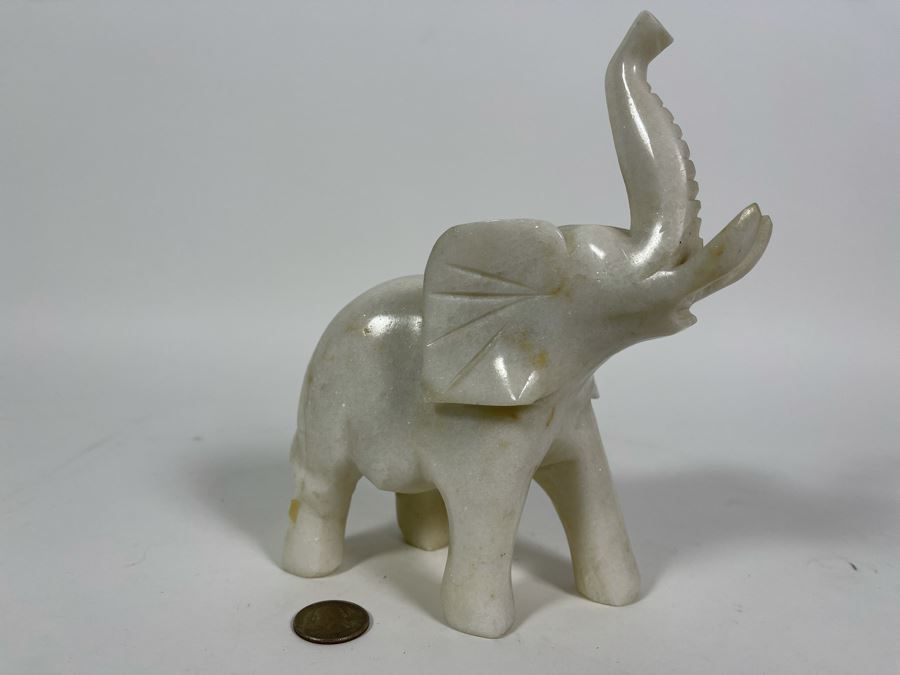 Carved Marble Elephant Figurine 6W X 3.5D X 8H