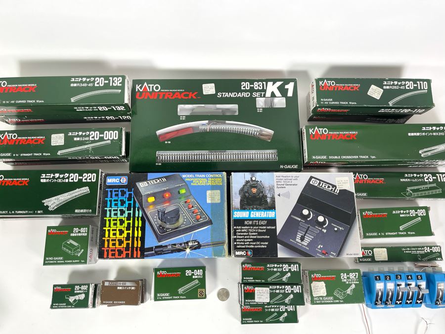Large Collection Of Kato Train Accessories (Mainly Train Tracks), MRC Tech II Model Train Controller And MRC Tech II Sound Generator
