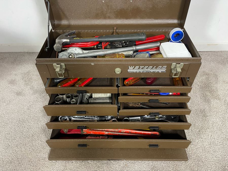 Waterloo Industrial Machinist Toolbox Loaded With Tools Including Snap-On, Craftsman, Mercedes-Benz Wrenches 21W X 9D X 13.5H - See Photos [Photo 4]