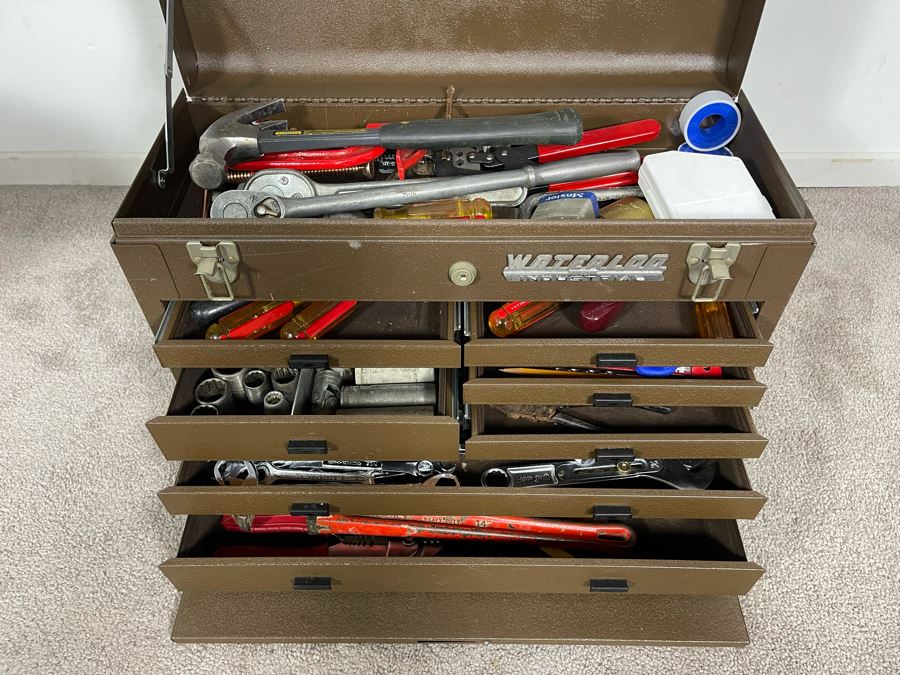Waterloo Industrial Machinist Toolbox Loaded With Tools Including Snap-On, Craftsman, Mercedes-Benz Wrenches 21W X 9D X 13.5H - See Photos [Photo 3]