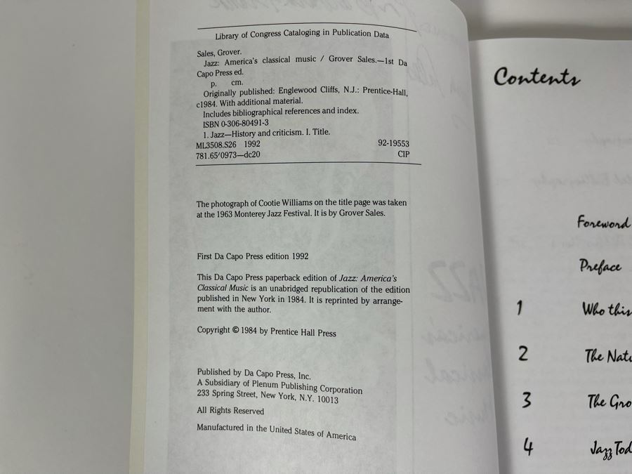 Signed Book Jazz America's Classical Music By Grover Sales [Photo 5]