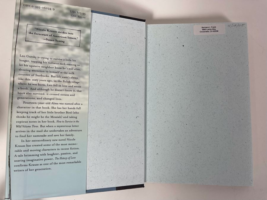 Signed First Edition Book The History Of Love By Nicole Krauss [Photo 3]