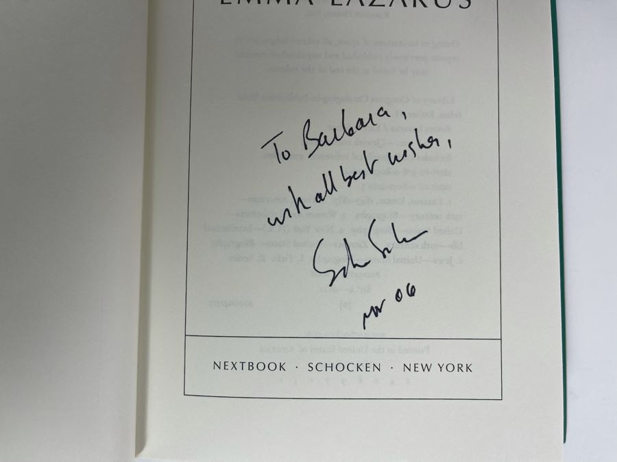 Signed First Edition Book Emma Lazarus By Esther Schor