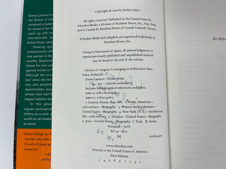 Signed First Edition Book Emma Lazarus By Esther Schor [Photo 6]