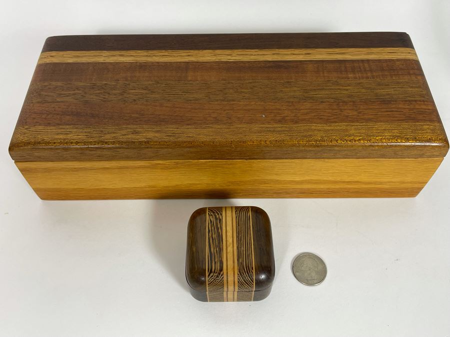 Pair Of Handmade Wooden Boxes 11.5W X 4.5D X 3H, 2.5W X 1.75H [Photo 4]