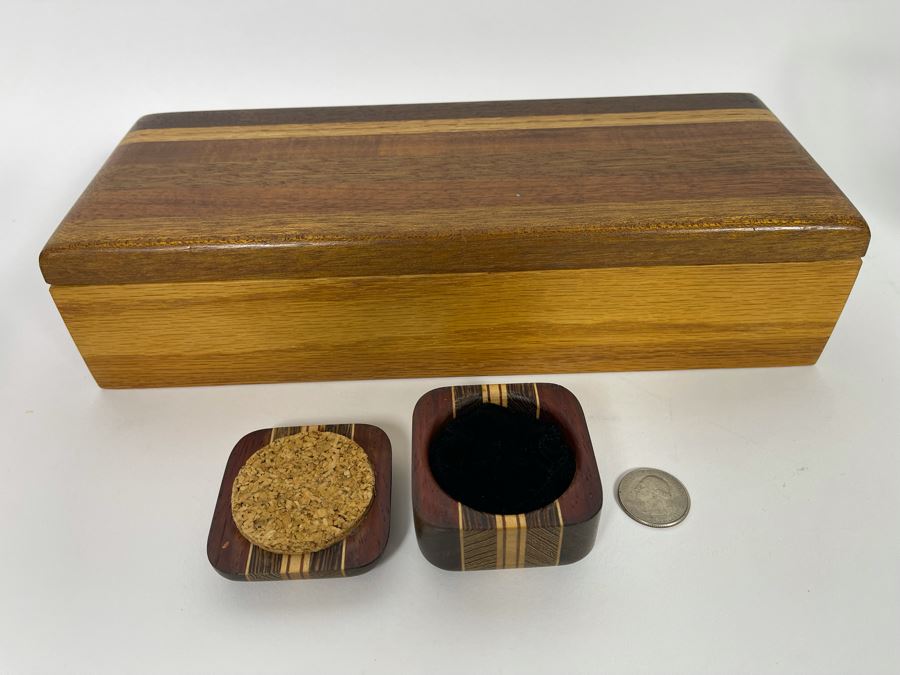 Pair Of Handmade Wooden Boxes 11.5W X 4.5D X 3H, 2.5W X 1.75H [Photo 8]