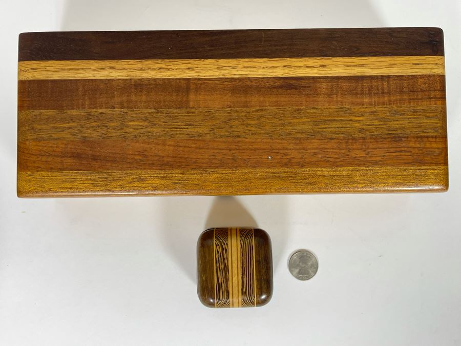 Pair Of Handmade Wooden Boxes 11.5W X 4.5D X 3H, 2.5W X 1.75H [Photo 3]