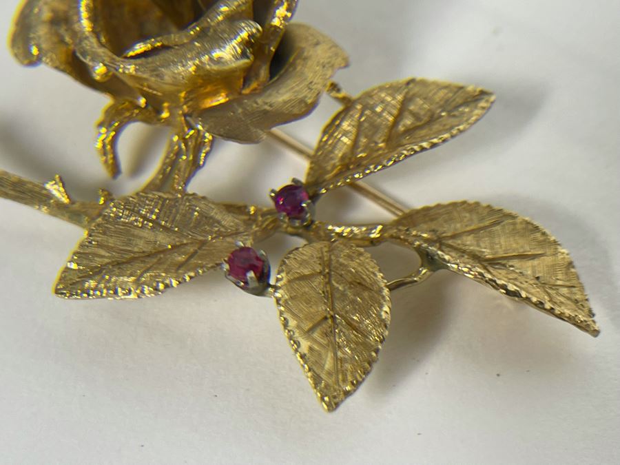 14K Gold Large Rose Brooch Pin With Stones 16.9g (Apx $600 Melt Value) [Photo 31]
