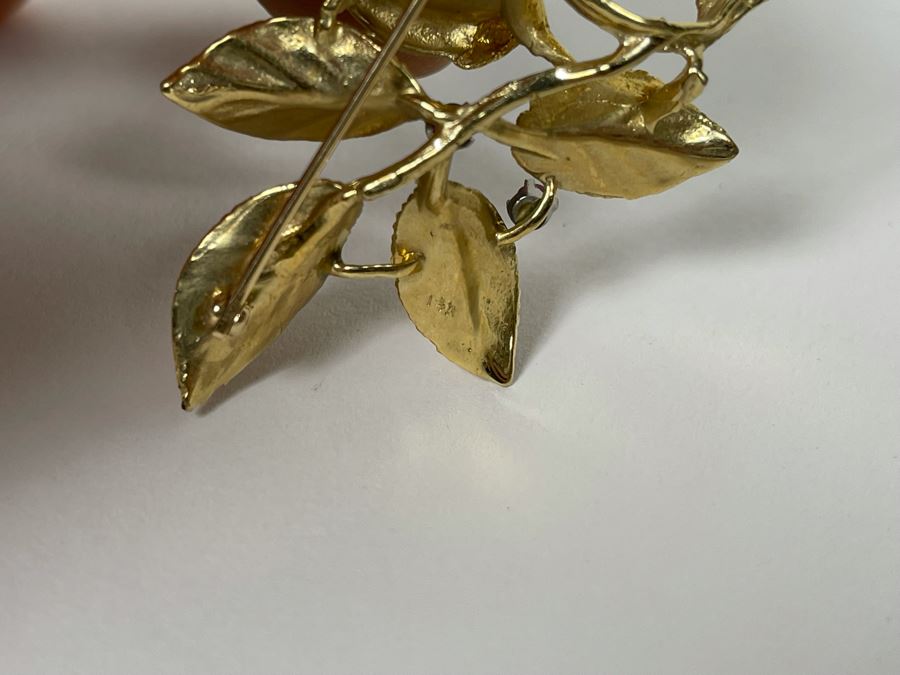 14K Gold Large Rose Brooch Pin With Stones 16.9g (Apx $600 Melt Value) [Photo 19]