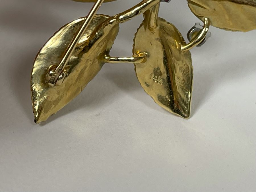 14K Gold Large Rose Brooch Pin With Stones 16.9g (Apx $600 Melt Value) [Photo 20]