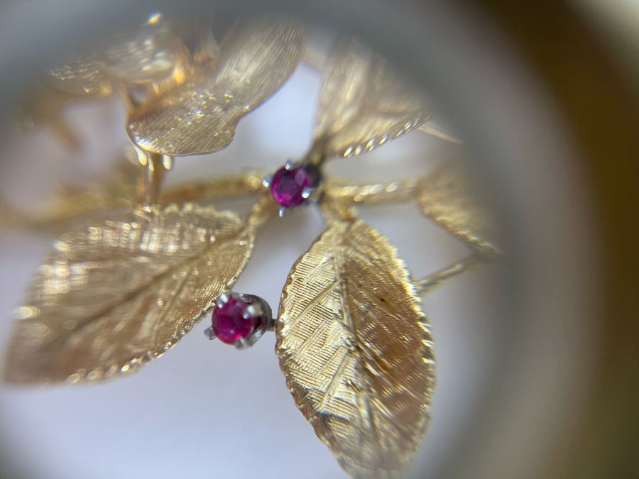 14K Gold Large Rose Brooch Pin With Stones 16.9g (Apx $600 Melt Value) [Photo 26]