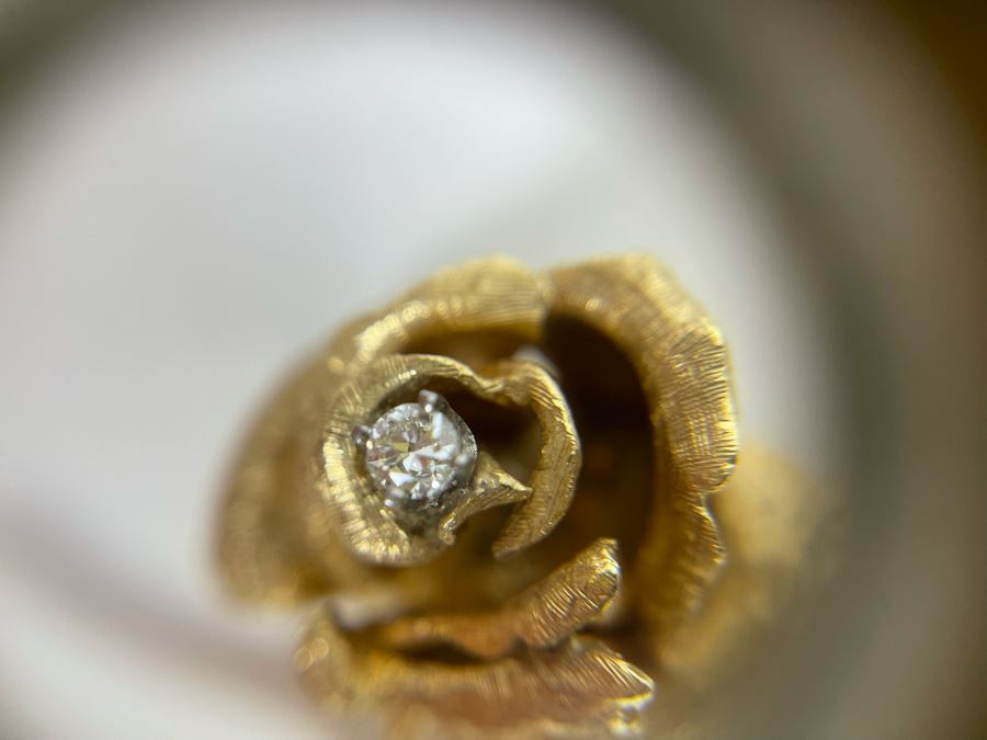 14K Gold Large Rose Brooch Pin With Stones 16.9g (Apx $600 Melt Value) [Photo 24]