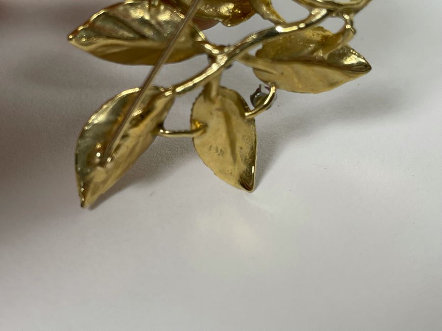 14K Gold Large Rose Brooch Pin With Stones 16.9g (Apx $600 Melt Value) [Photo 18]