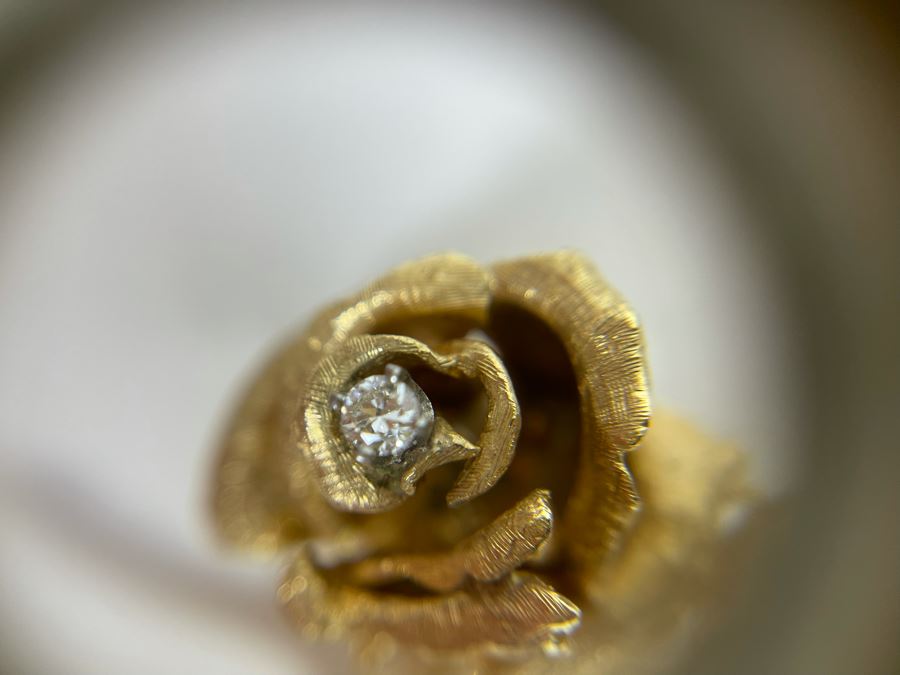 14K Gold Large Rose Brooch Pin With Stones 16.9g (Apx $600 Melt Value) [Photo 25]