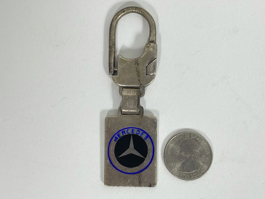 Sterling Silver Mercedes Benz Key Chain Personalized On Back 1973 (Latch Needs Repair) 47.4g