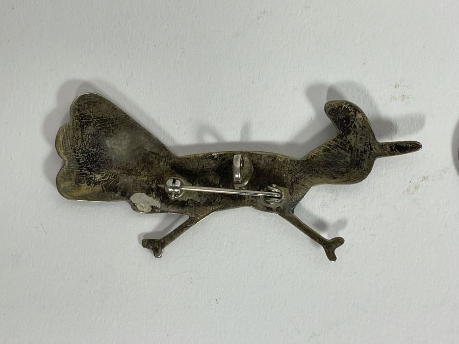 Vintage Sterling Silver Inlay Native American Roadrunner Brooch Pin 9.4g [Photo 4]