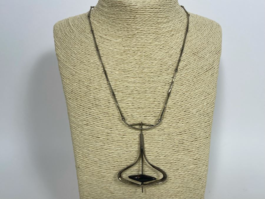 Vintage Sterling Silver Modernist Pendant 18' Necklace 14.6g [Photo 3]