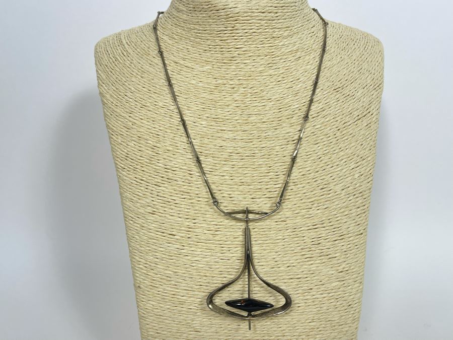 Vintage Sterling Silver Modernist Pendant 18' Necklace 14.6g