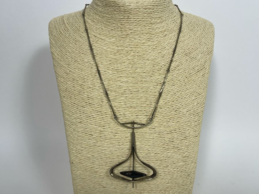 Vintage Sterling Silver Modernist Pendant 18' Necklace 14.6g [Photo 2]