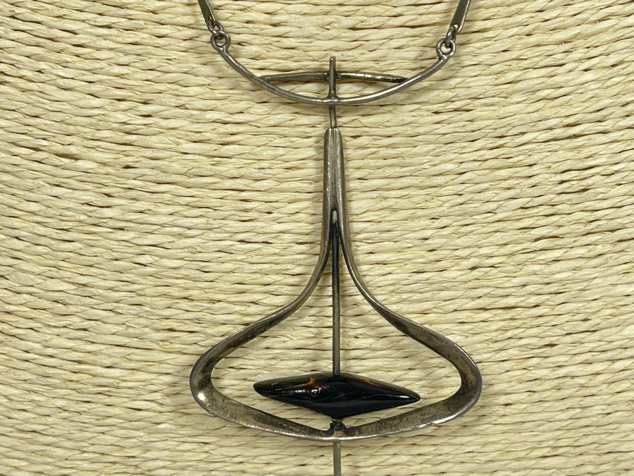 Vintage Sterling Silver Modernist Pendant 18' Necklace 14.6g [Photo 5]