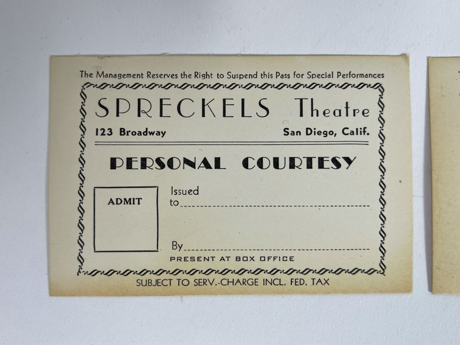 Pair Of Spreckels Theatre San Diego, CA Personal Courtesy Tickets [Photo 3]